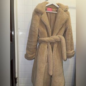 Akira plush teddy coat size large with tie up belt